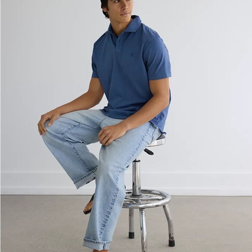 American Eagle Men's Light Heather Blue polo size Small NWT